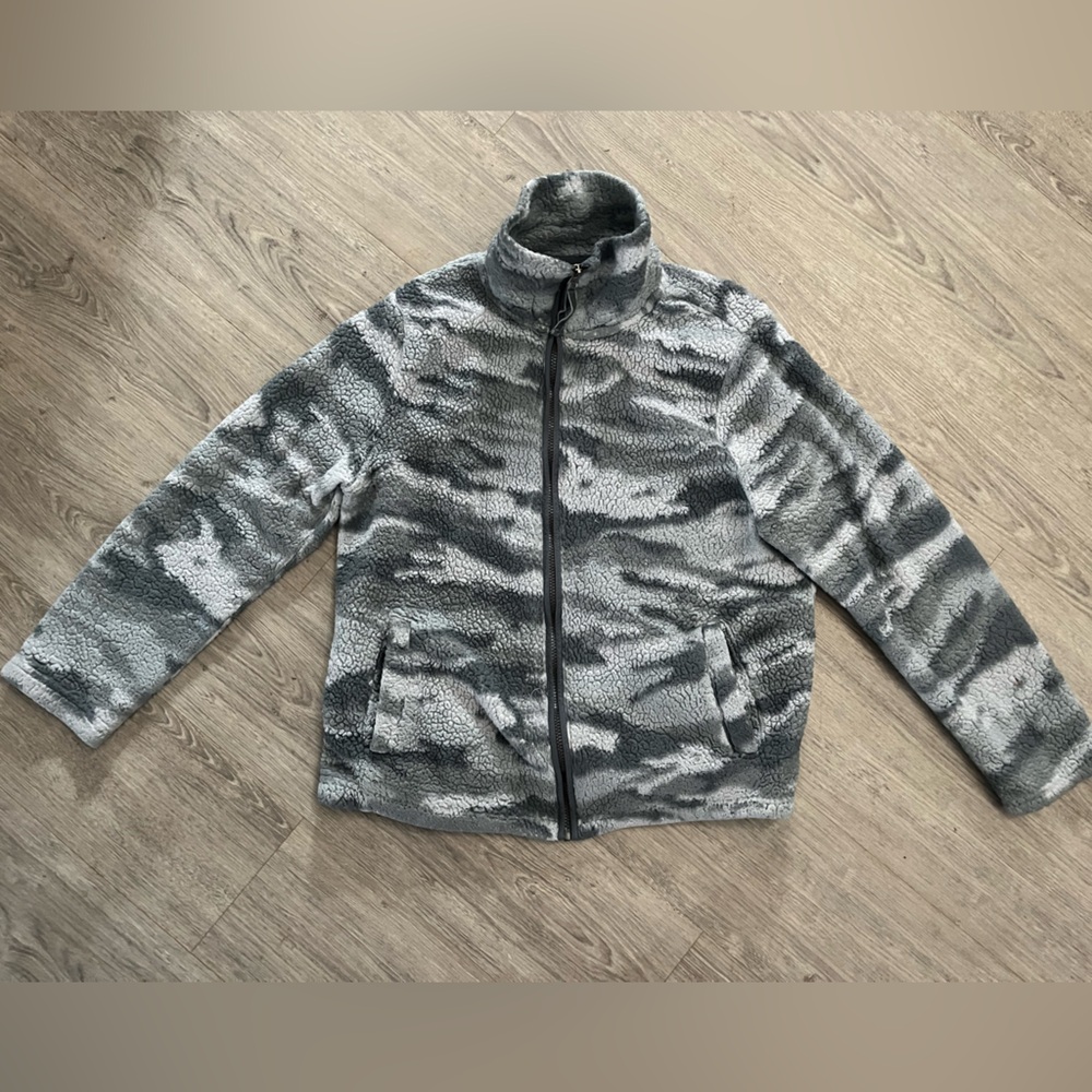Cozy Grey Camouflage Sherpa Zip Jacket